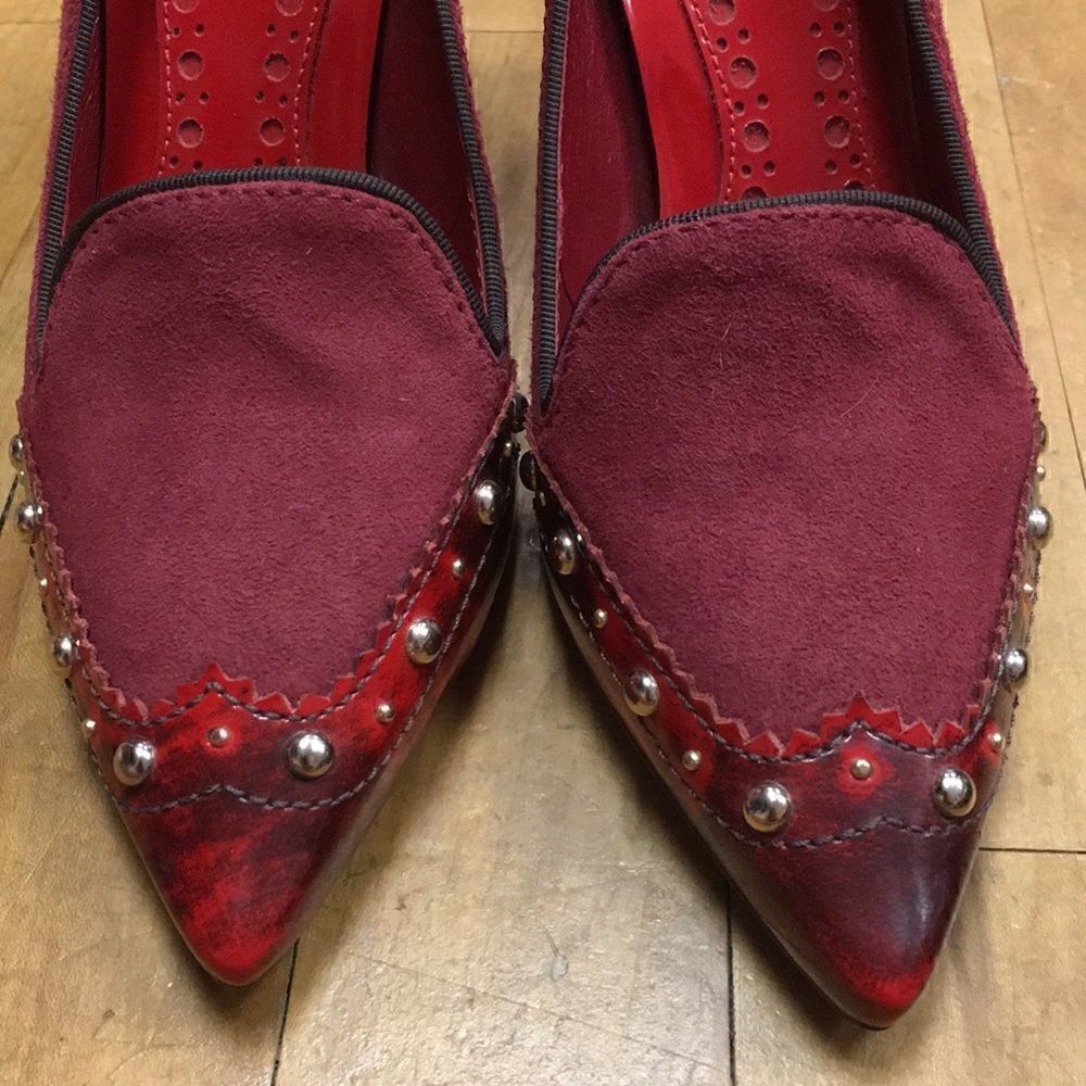 5 Wine Red Suede & Patent studded Pumps Tory Burch - Picture 2 of 8